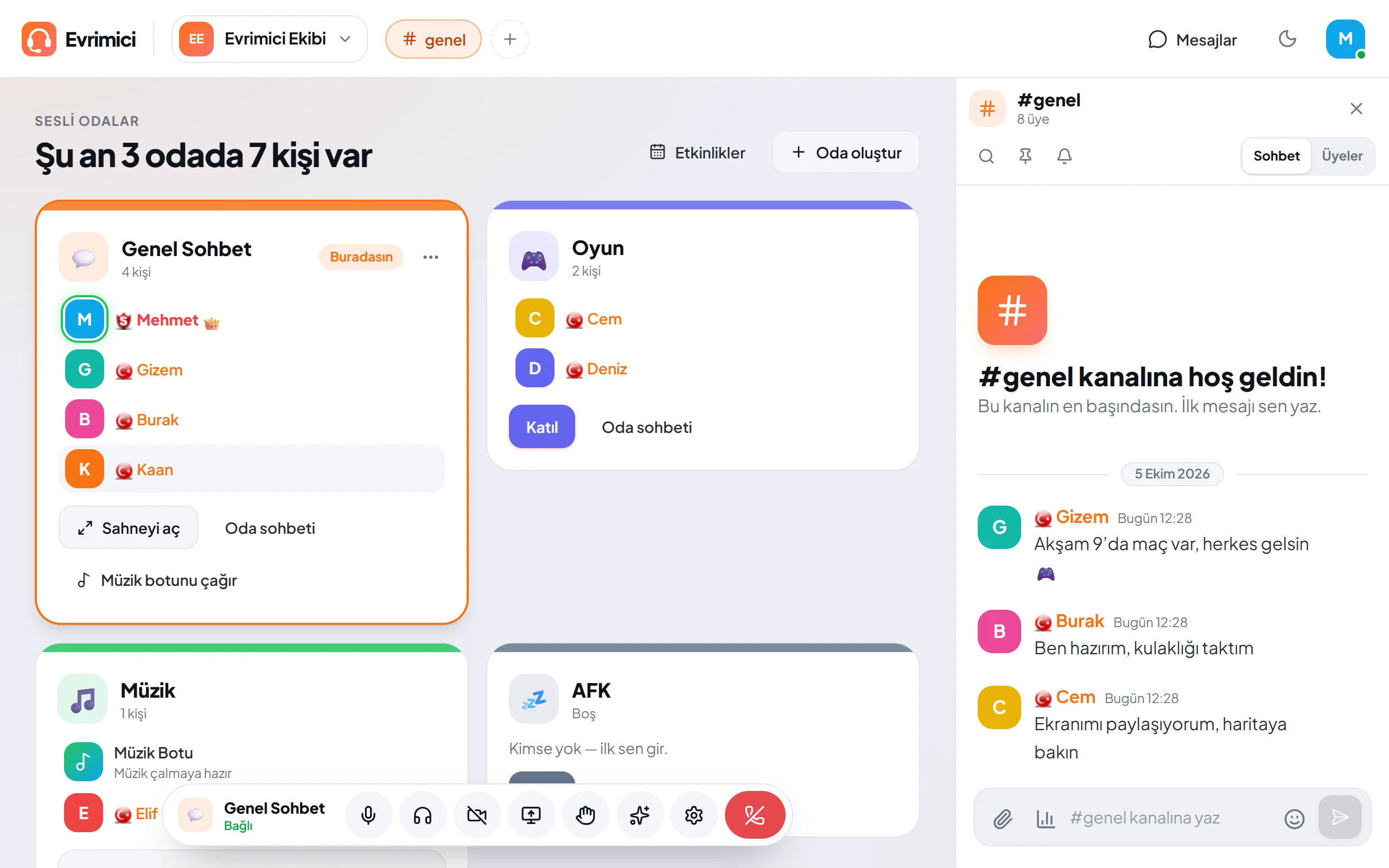 Evrimici sesli sohbet programı: sesli odalar, bas-konuş ses kapsülü ve yazılı sohbet