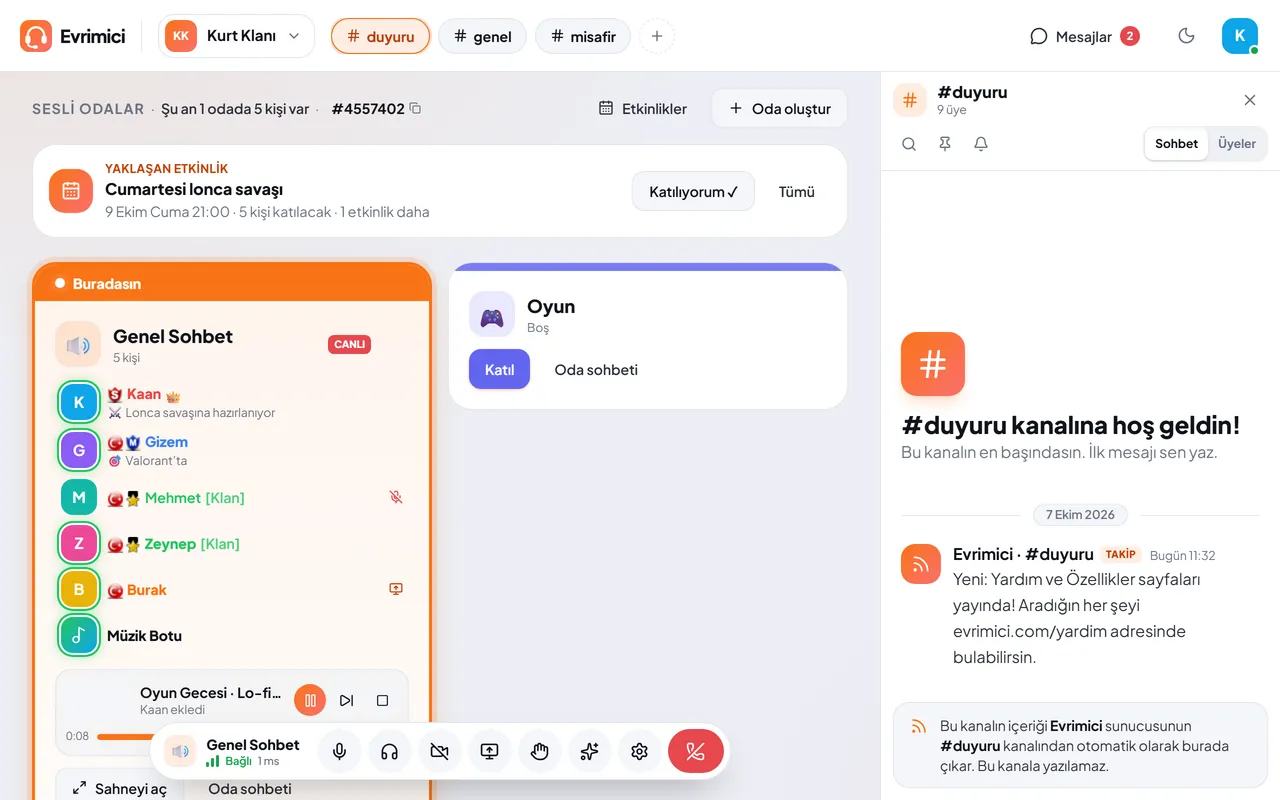 Kanal takibi ayarları ve webhook mesajı