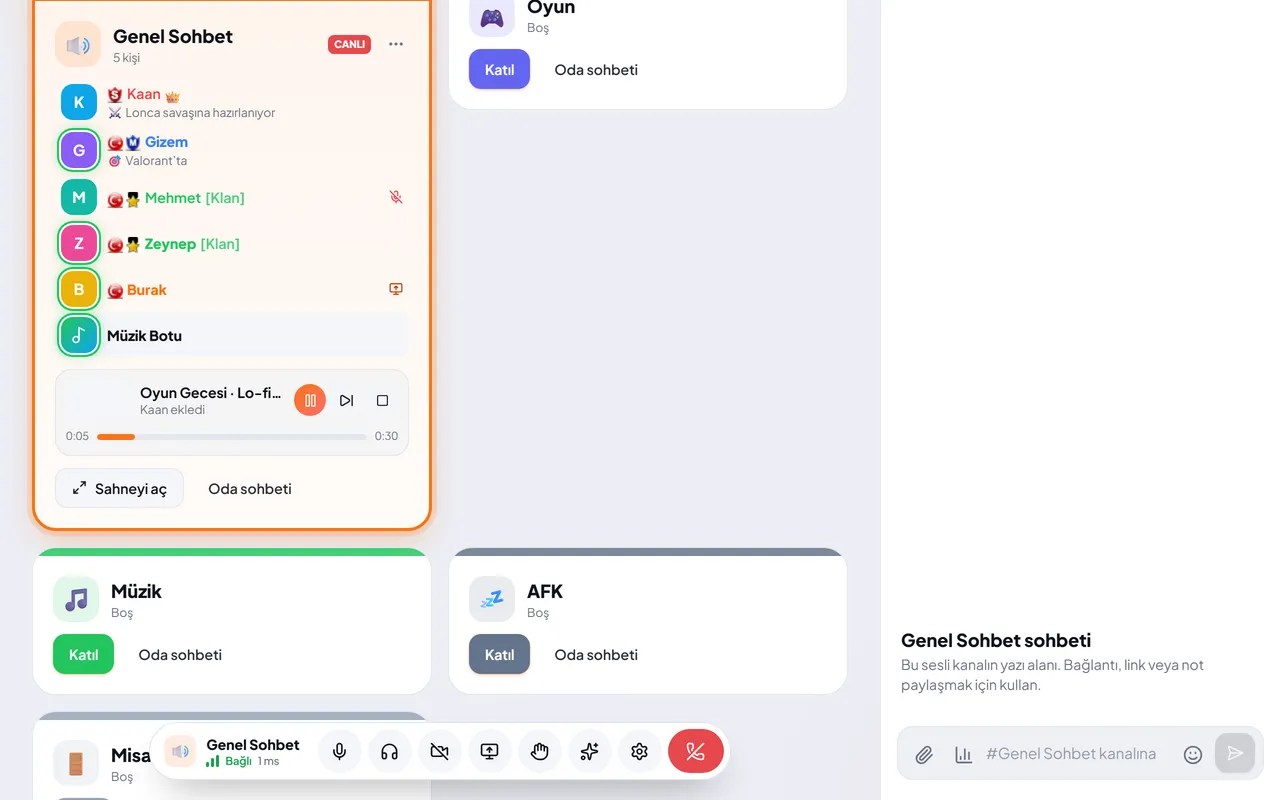 Sesli odada müzik botu ve çalan şarkı